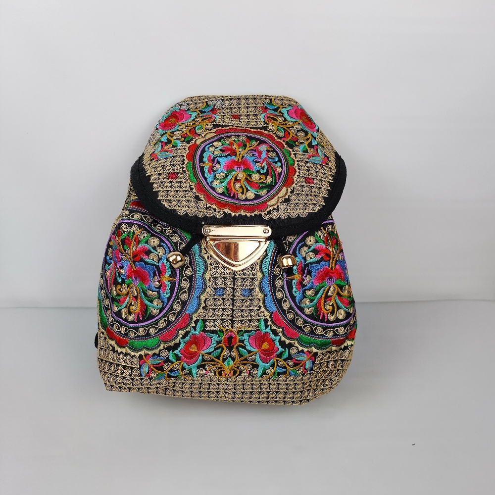 Embroidered mexican floral multicolor handmade‎ bagpack 100% mexican art new - Picture 11 of 11